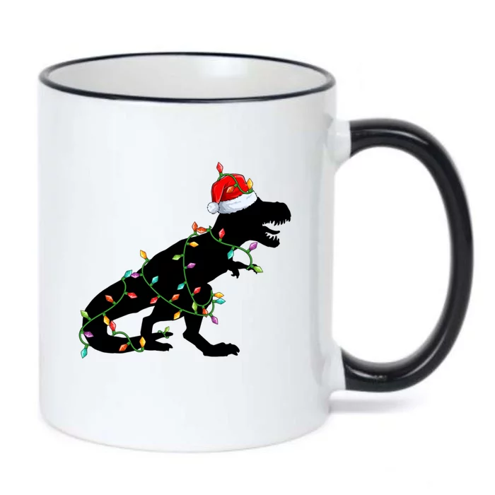 Dinosaur Christmas Lights T Rex Santa Xmas Gift Gift Black Color Changing Mug