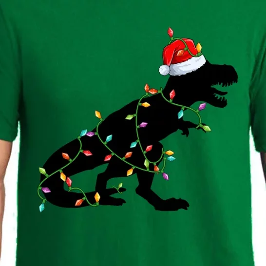 Dinosaur Christmas Lights T Rex Santa Xmas Gift Gift Pajama Set