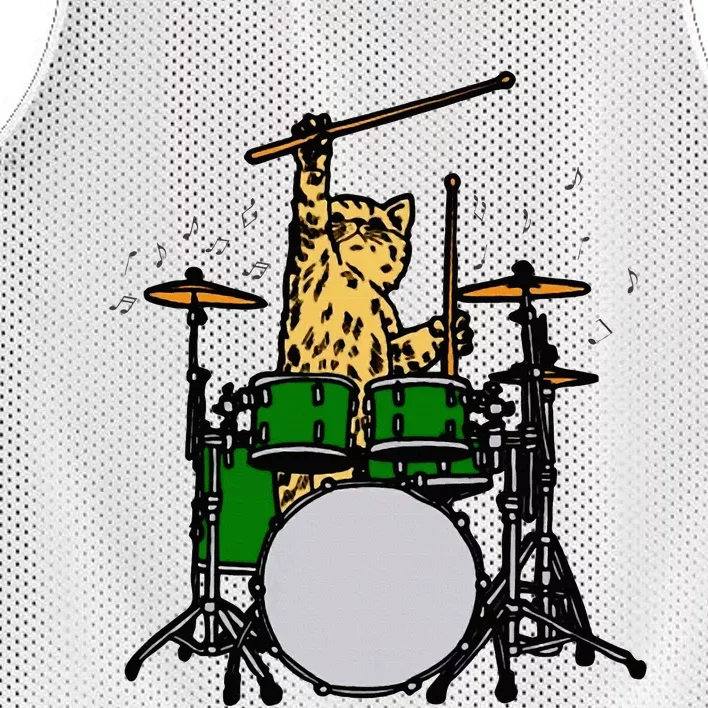 Drummer Cat Music Lover Musician Playing The Drums Mesh Reversible Basketball Jersey Tank