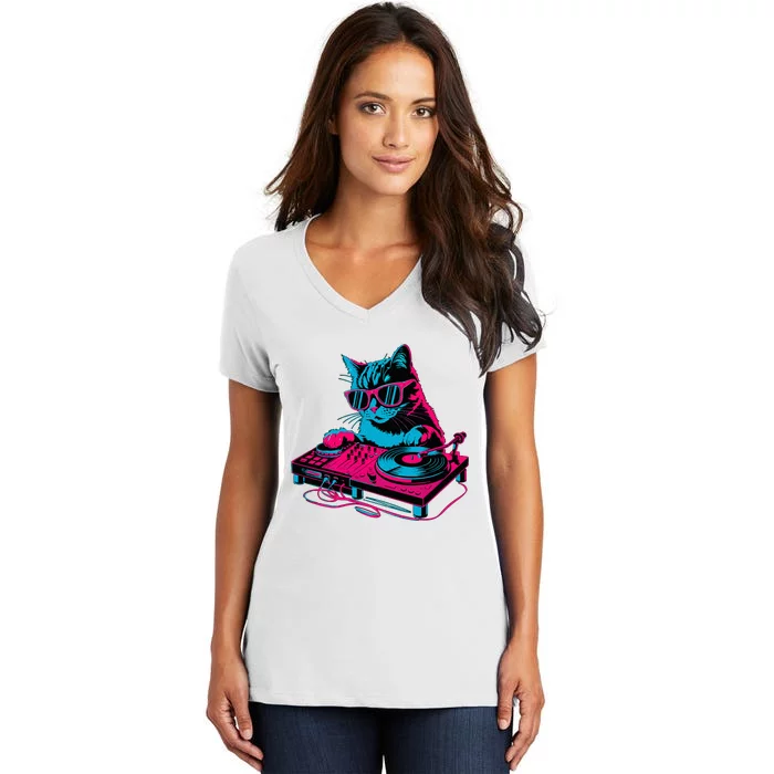 Dj Cat Music Women's V-Neck T-Shirt