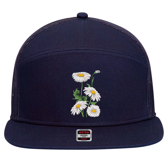 Daisies Chamomile Marguerites Bouquet Vintage Daisy Flower Funny Gift 7 Panel Mesh Trucker Snapback Hat