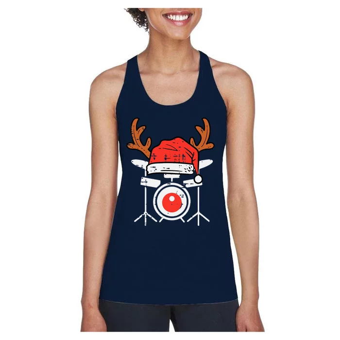 Drums Christmas Music Instrument Band Drummer Rock Xmas Women's Racerback Tank