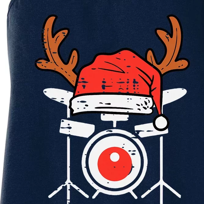 Drums Christmas Music Instrument Band Drummer Rock Xmas Women's Racerback Tank