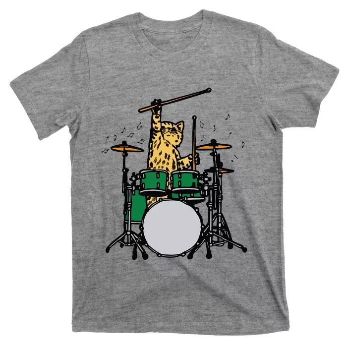 Drummer Cat Music Lover Musician Playing The Drums T-Shirt