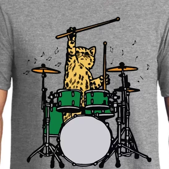 Drummer Cat Music Lover Musician Playing The Drums Pajama Set