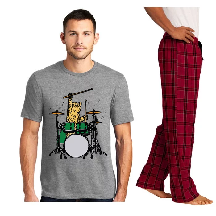 Drummer Cat Music Lover Musician Playing The Drums Pajama Set