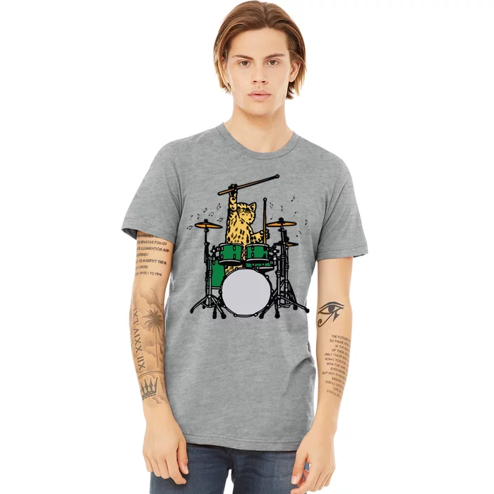 Drummer Cat Music Lover Musician Playing The Drums Premium T-Shirt