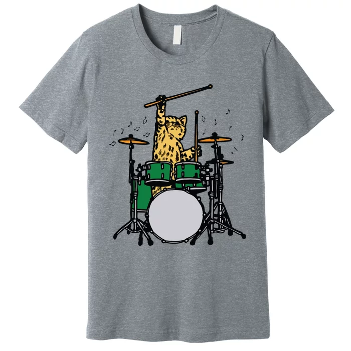 Drummer Cat Music Lover Musician Playing The Drums Premium T-Shirt