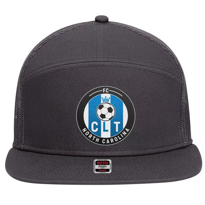 Distressed Charlotte North Carolina CLT Soccer Jersey 7 Panel Mesh Trucker Snapback Hat