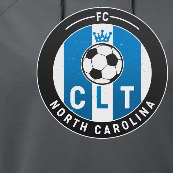 Distressed Charlotte North Carolina CLT Soccer Jersey Performance Fleece Hoodie