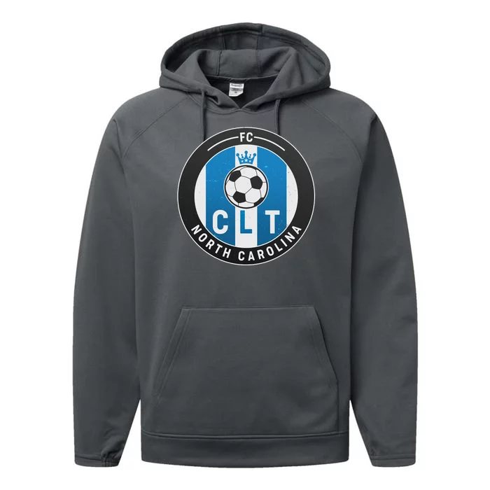 Distressed Charlotte North Carolina CLT Soccer Jersey Performance Fleece Hoodie