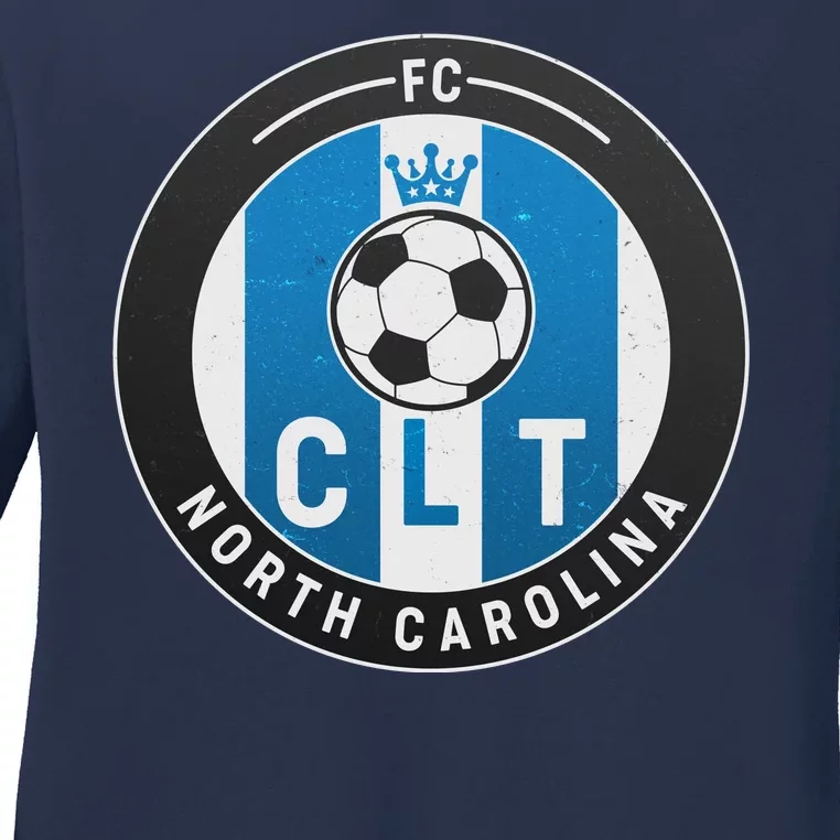 Distressed Charlotte North Carolina CLT Soccer Jersey Ladies Long Sleeve Shirt