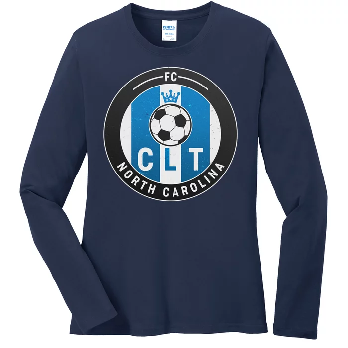 Distressed Charlotte North Carolina CLT Soccer Jersey Ladies Long Sleeve Shirt