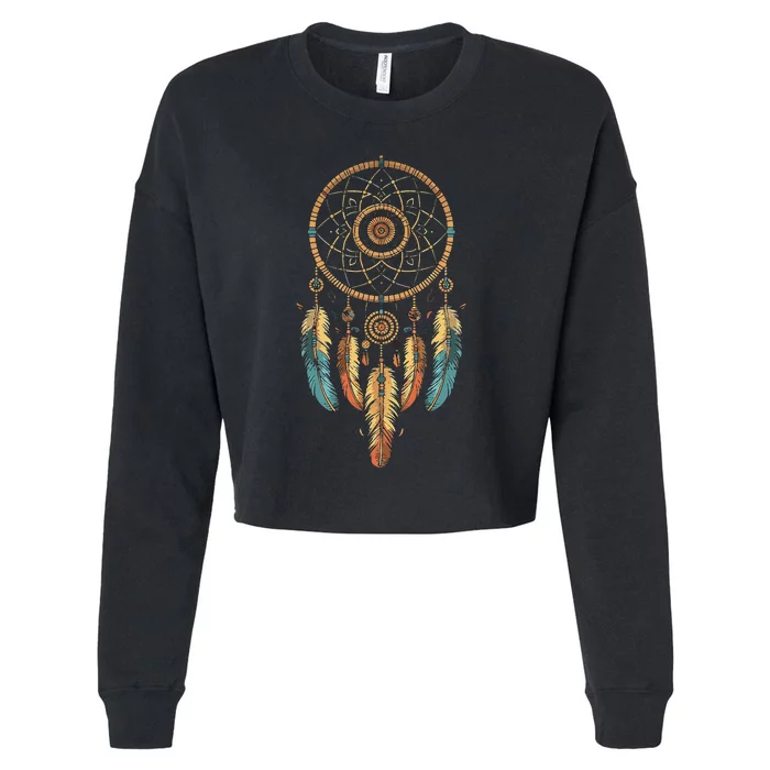 Dream Catcher Native American Tribal Cropped Pullover Crew