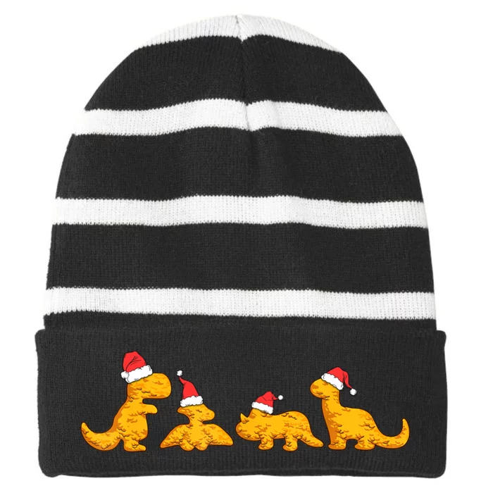 Dino Chicken Nuggets Funny Dinosaur Shape Nuggets Christmas Striped Beanie with Solid Band