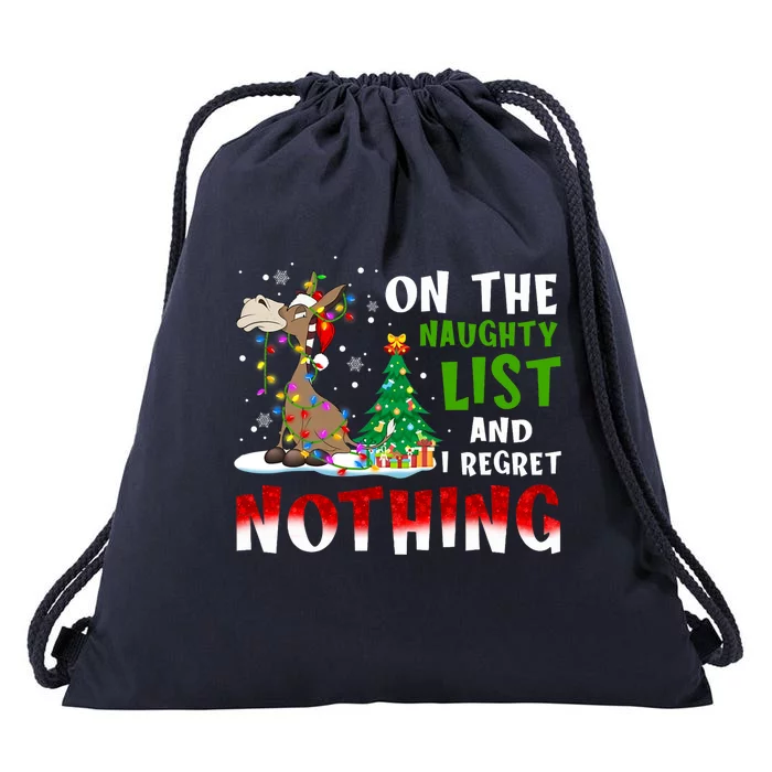 Donkey Christmas On The Naughty List And I Regret Nothing Drawstring Bag