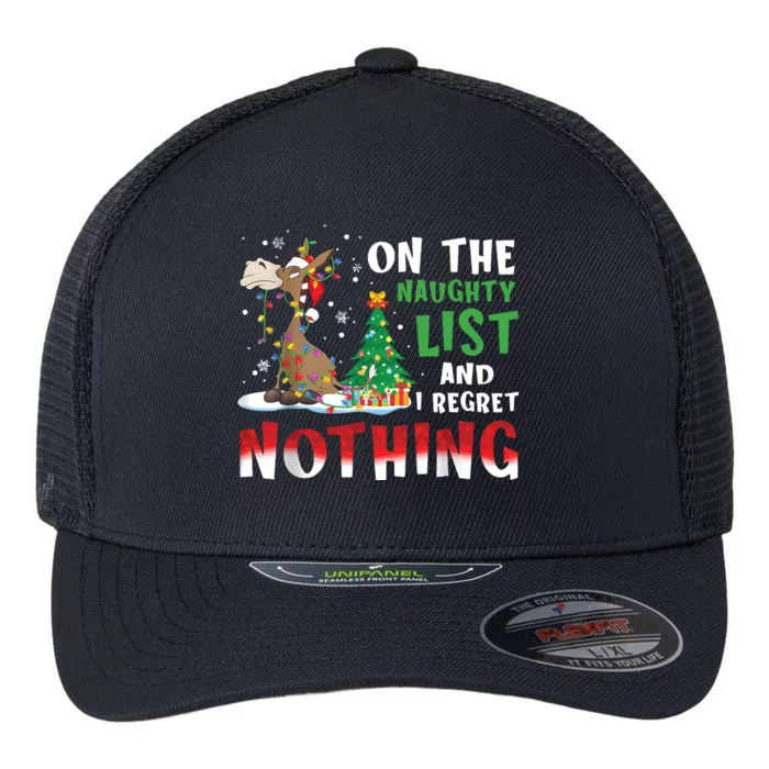 Donkey Christmas On The Naughty List And I Regret Nothing Christmas Flexfit Unipanel Trucker Cap