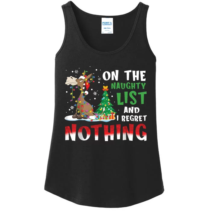 Donkey Christmas On The Naughty List And I Regret Nothing Christmas Ladies Essential Tank