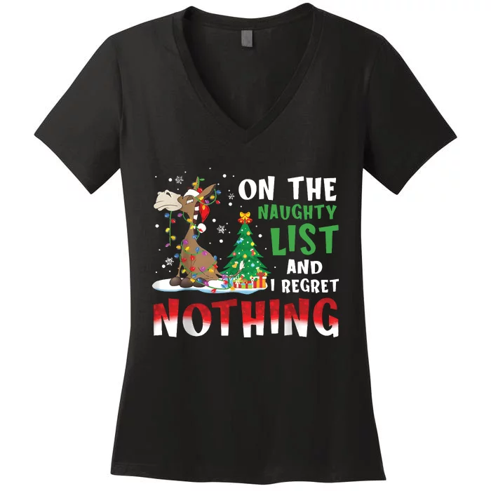 Donkey Christmas On The Naughty List And I Regret Nothing Christmas Women's V-Neck T-Shirt