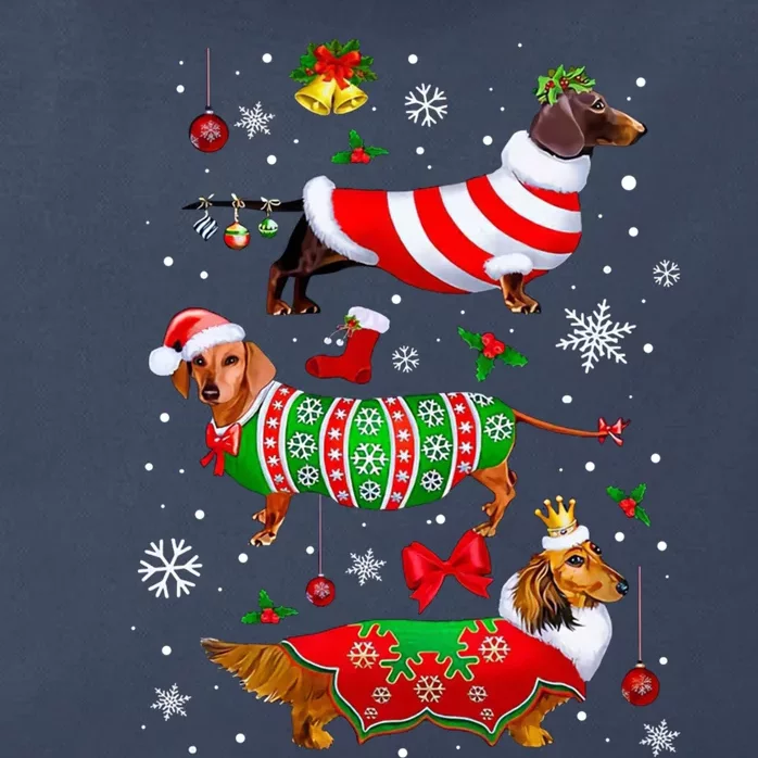 Dachshund Christmas Ornaments Santa Hat Dog Lovers Ugly Xmas Zip Tote Bag