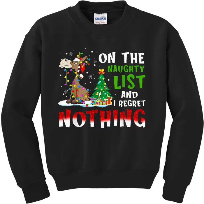 Donkey Christmas On The Naughty List And I Regret Nothing Kids Sweatshirt