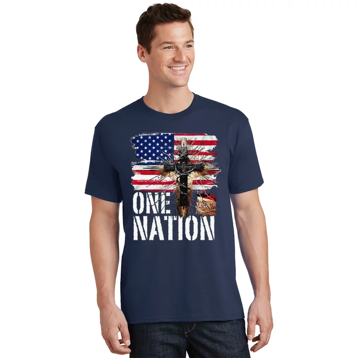 Distressed Christian One Nation Crown Of Thorns Patriotic T-Shirt