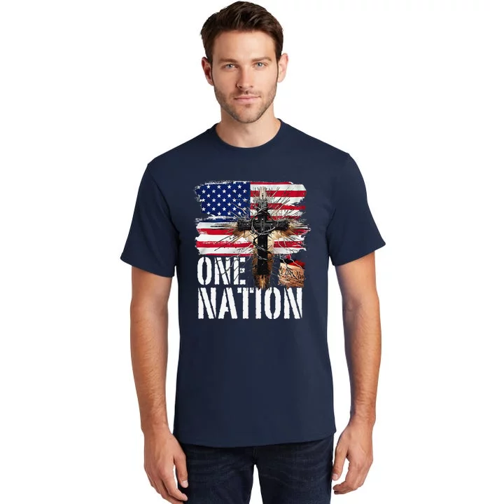 Distressed Christian One Nation Crown Of Thorns Patriotic Tall T-Shirt