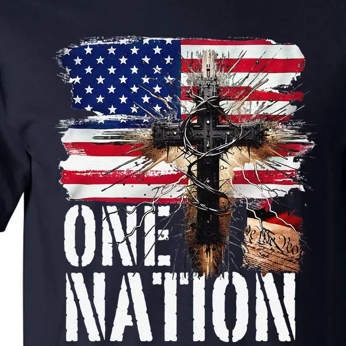 Distressed Christian One Nation Crown Of Thorns Patriotic Tall T-Shirt