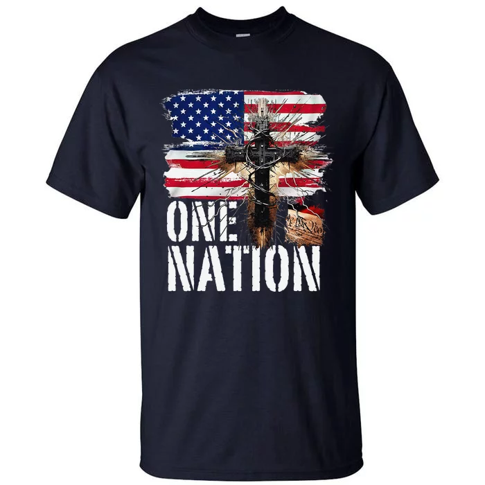 Distressed Christian One Nation Crown Of Thorns Patriotic Tall T-Shirt