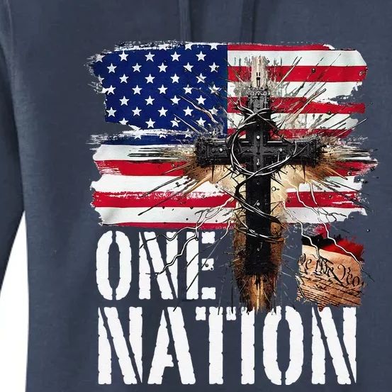 Distressed Christian One Nation Crown Of Thorns Patriotic Women's Pullover Hoodie