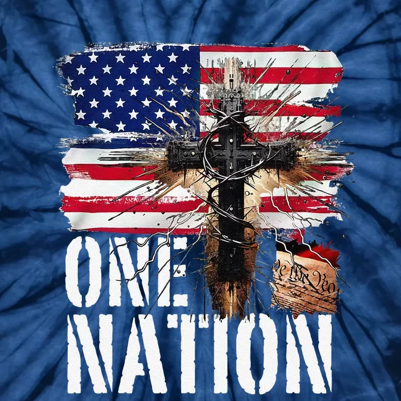 Distressed Christian One Nation Crown Of Thorns Patriotic Tie-Dye T-Shirt