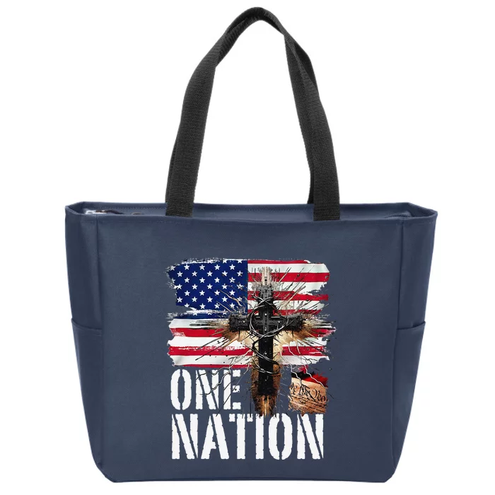 Distressed Christian One Nation Crown Of Thorns Patriotic Zip Tote Bag