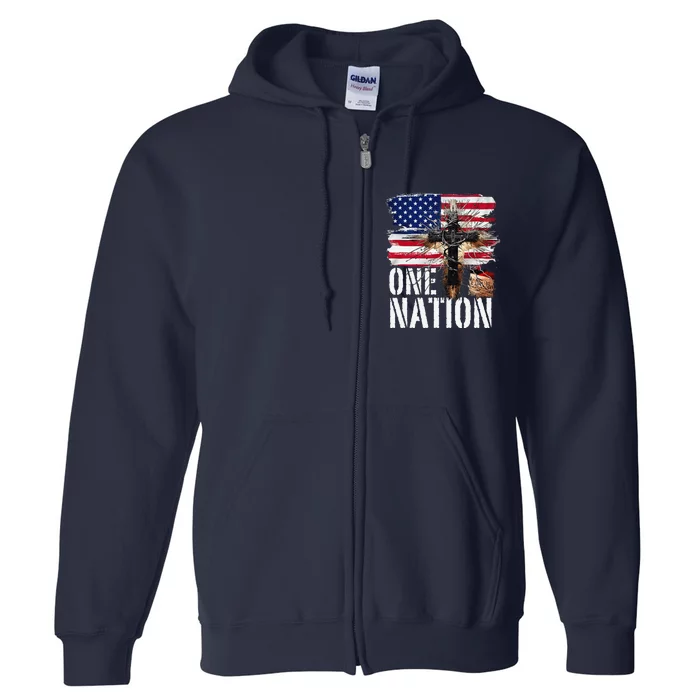 Distressed Christian One Nation Crown Of Thorns Patriotic Full Zip Hoodie