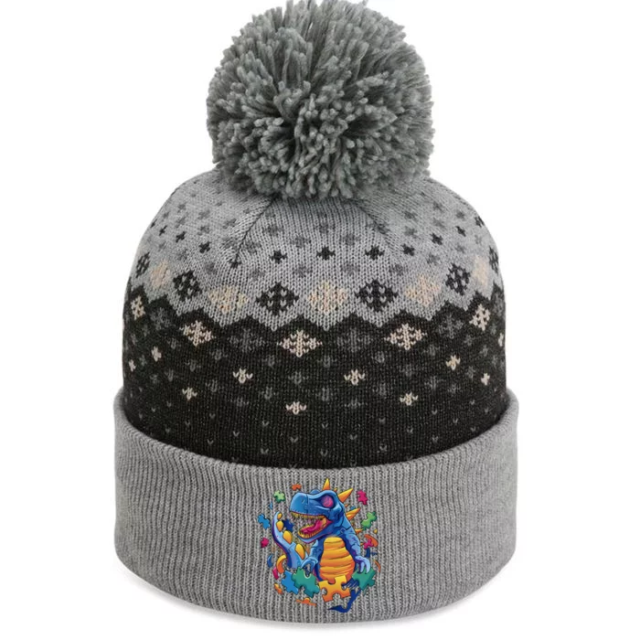 Dinosaur Colorful Puzzle Pieces The Baniff Cuffed Pom Beanie