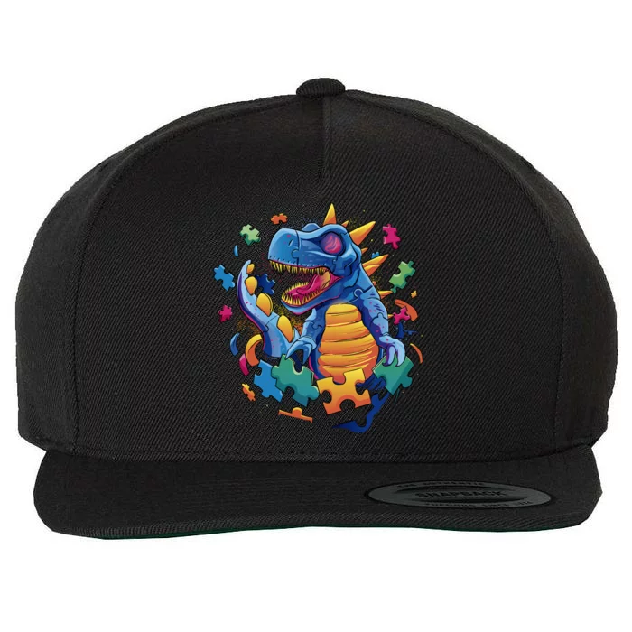 Dinosaur Colorful Puzzle Pieces Wool Snapback Cap