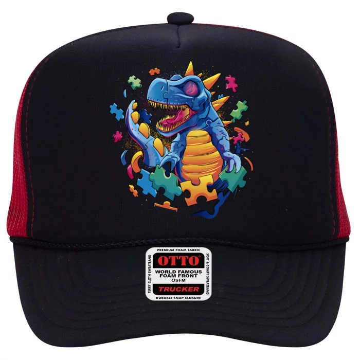 Dinosaur Colorful Puzzle Pieces High Crown Mesh Trucker Hat