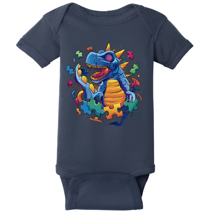 Dinosaur Colorful Puzzle Pieces Baby Bodysuit