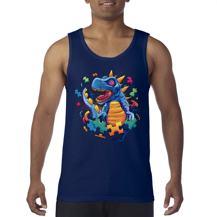 Dinosaur Colorful Puzzle Pieces Tank Top