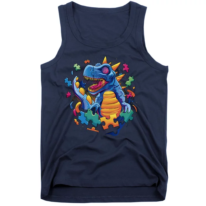 Dinosaur Colorful Puzzle Pieces Tank Top