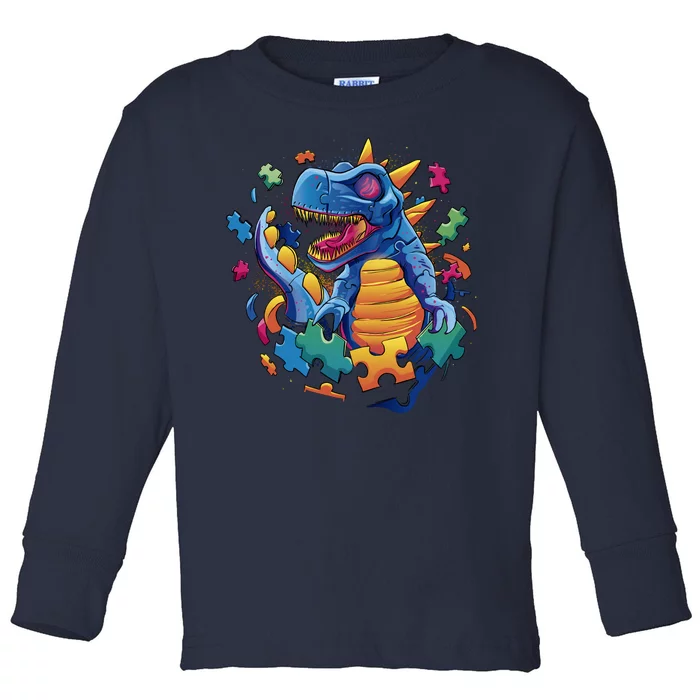 Dinosaur Colorful Puzzle Pieces Toddler Long Sleeve Shirt