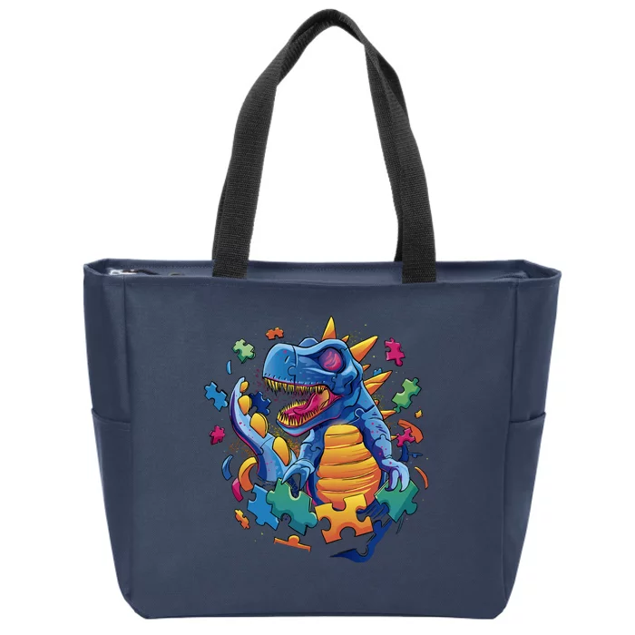 Dinosaur Colorful Puzzle Pieces Zip Tote Bag