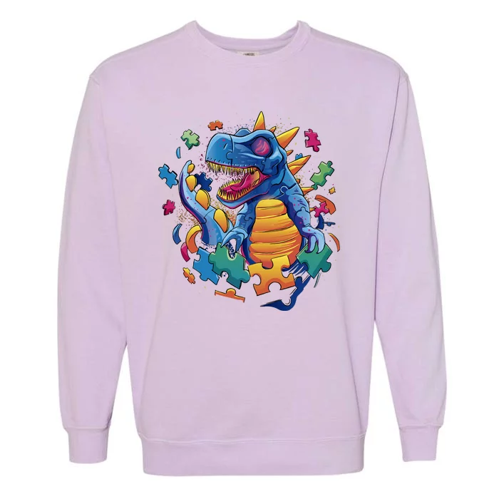 Dinosaur Colorful Puzzle Pieces Garment-Dyed Sweatshirt