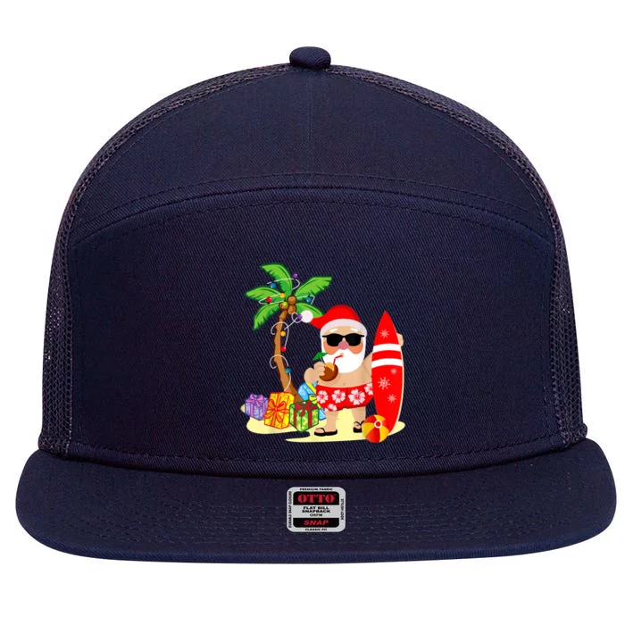 Decorated Christmas Palm Tree Tropical Xmas Coconut Lights Great Gift 7 Panel Mesh Trucker Snapback Hat