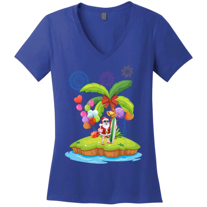 Decorated Christmas Palm Tree Tropical Xmas Coconut Lights Gift Women's V-Neck T-Shirt