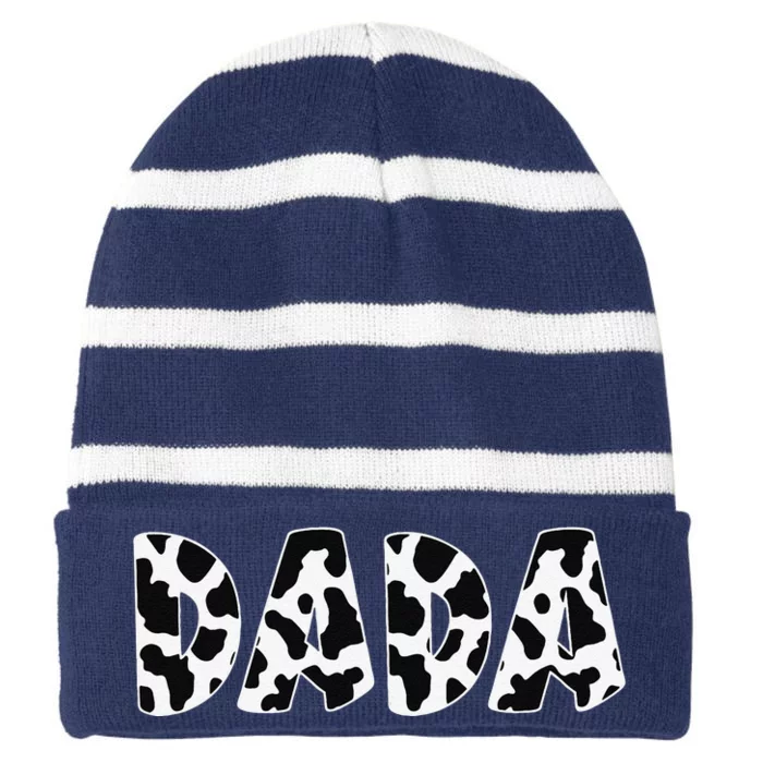 Dada Cow Print Cow Pattern Fathers Day Striped Beanie with Solid Band