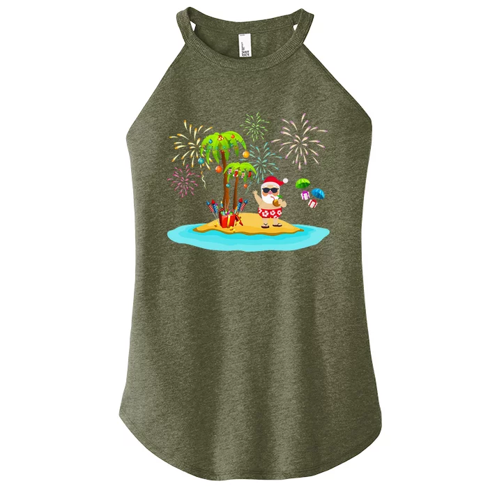 Decorated Christmas Palm Tree Tropical Xmas Coconut Lights Women’s Perfect Tri Rocker Tank