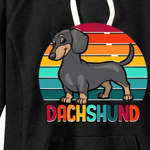 Dachshund Cute Puppy Dog Doggy Lover Retro Sunset Great Gift Women's Fleece Hoodie