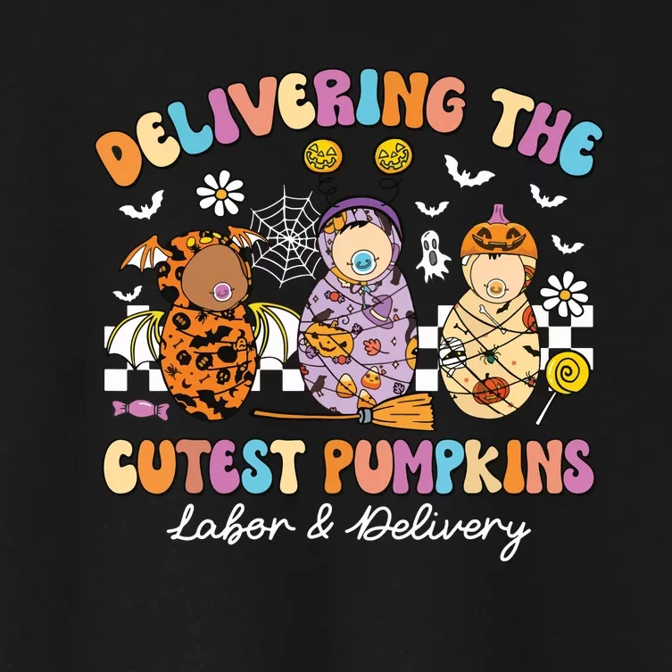 Delivering Cutest Pumpkins Labor Delivery Nurse Halloween Women's Crop Top Tee