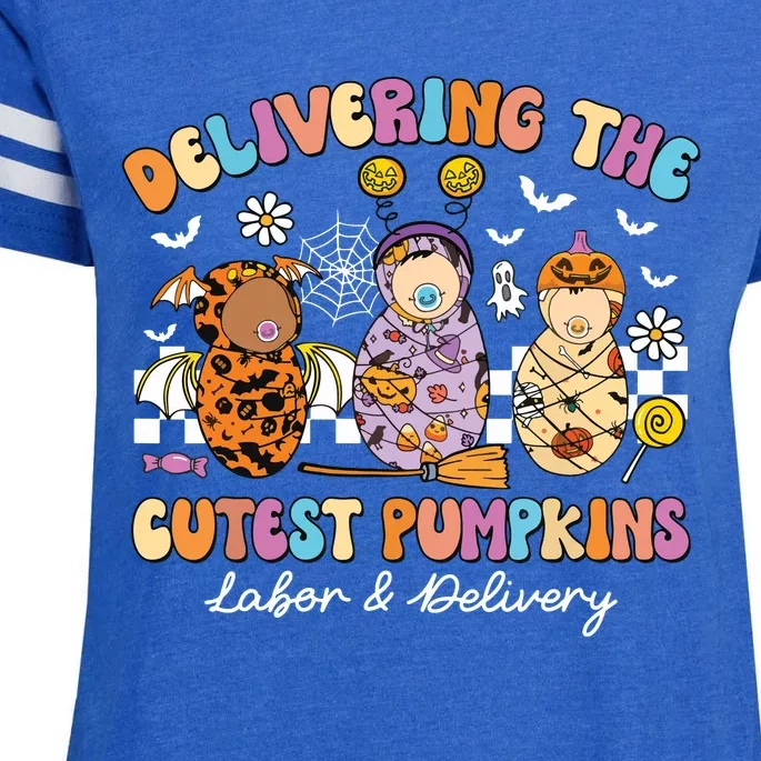 Delivering Cutest Pumpkins Labor Delivery Nurse Halloween Enza Ladies Jersey Football T-Shirt