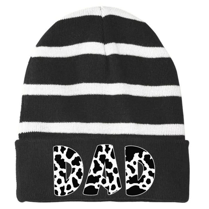 Dad Cow Print Cow Pattern Father's Day Striped Beanie with Solid Band